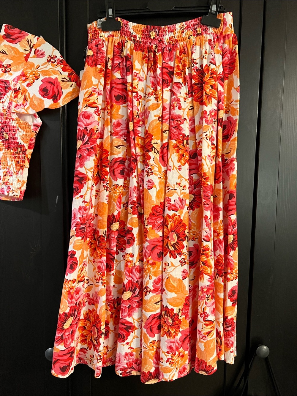 Japna Pink & Orange Floral Smocked Skirt Set - Picture 6 of 16